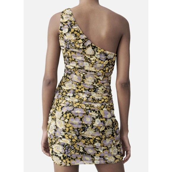 Zara Women's Sexy Floral One Shoulder‎ Whimsigoth Boho Gathered Mini Dress M - Picture 2 of 16